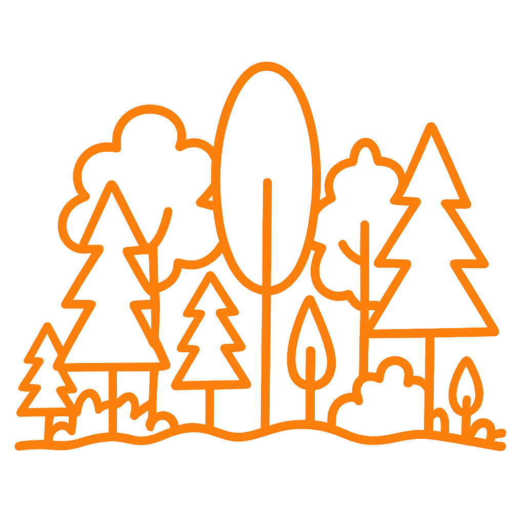 Eine Illustration eines Waldes mit ganz unterschiedlichen Bäumen